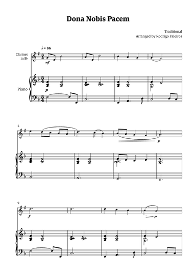 Dona Nobis Pacem - for clarinet (with piano accompaniment) (arr. Rodrigo Faleiros)