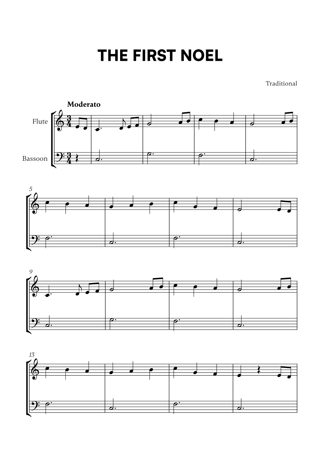 Traditional - The First Noel (for Flute and Bassoon) (arr. Cadenza Editions)