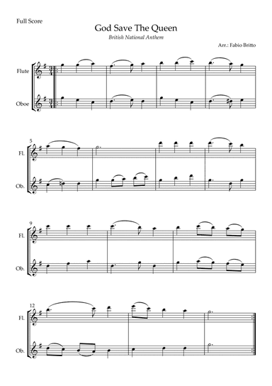 God Save The Queen (British National Anthem) for Flute & Oboe Duo (arr. Fabio Britto)