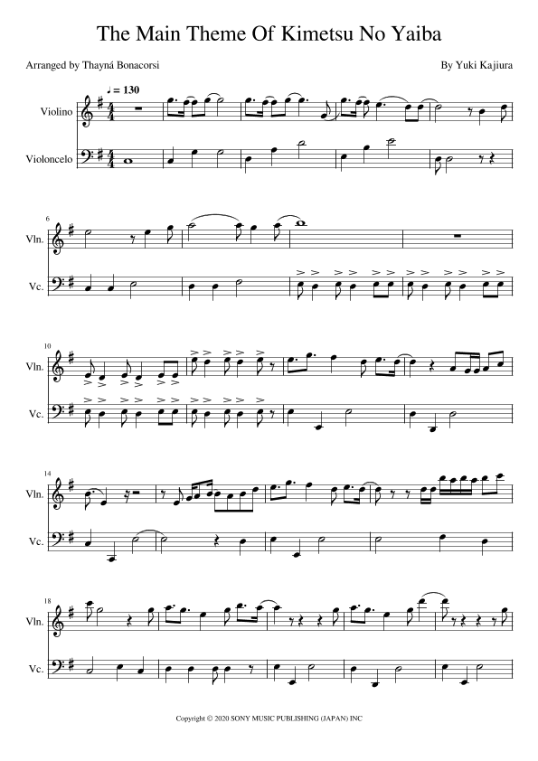 The Main Theme Of Kimetsu No Yaiba (arr. Thayná Bonacorsi)