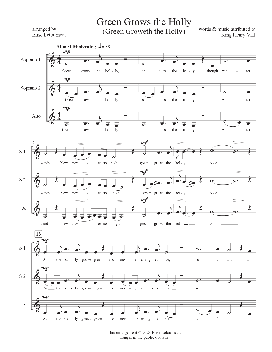 Green Grows the Holly (arr. Elise Letourneau)