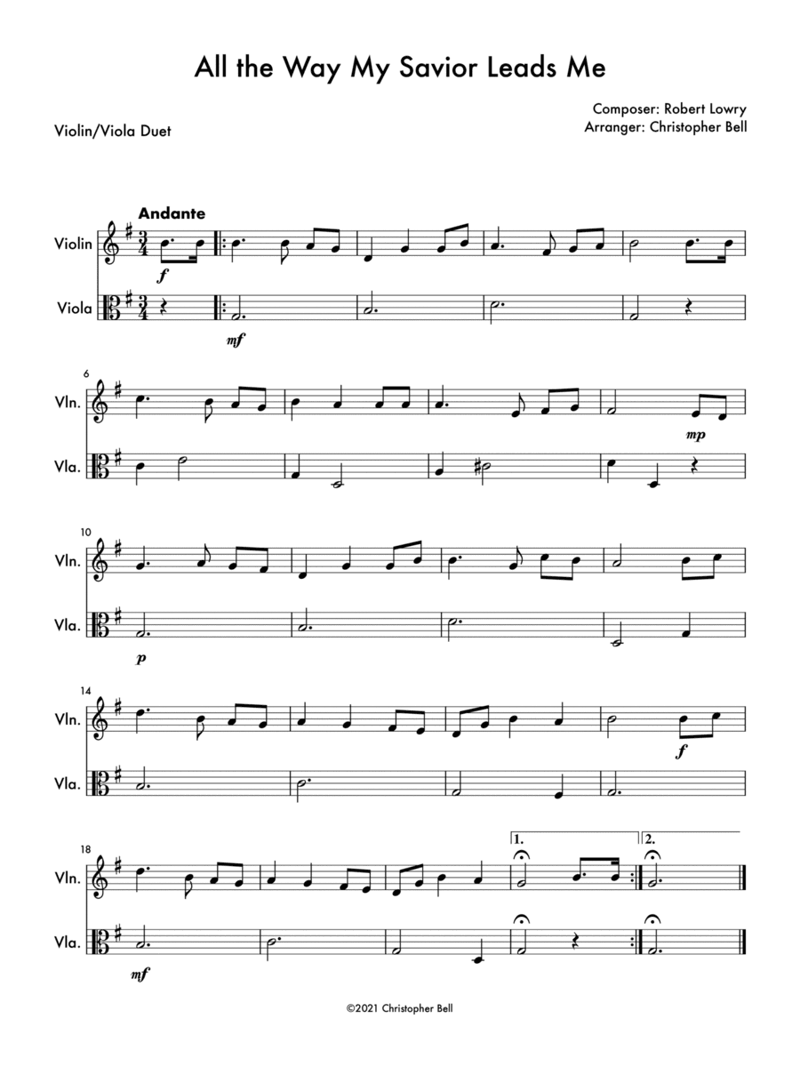 All the Way My Savior Leads Me - Easy Violin/Viola Duet (arr. Christopher Bell)