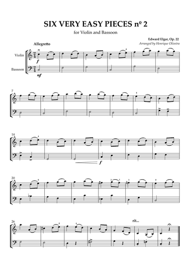 Six Very Easy Pieces nº 2 (Allegretto) - Violin and Bassoon (arr. Henrique Oliveira)