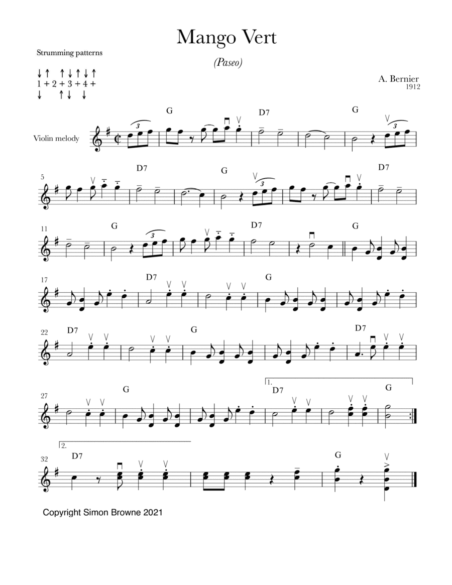 Mango Vert (paseo) for violin and guitar (arr. Simon Browne)