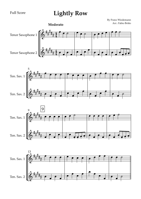 Lightly Row for Tenor Saxophone Duo (arr. Fabio Britto)