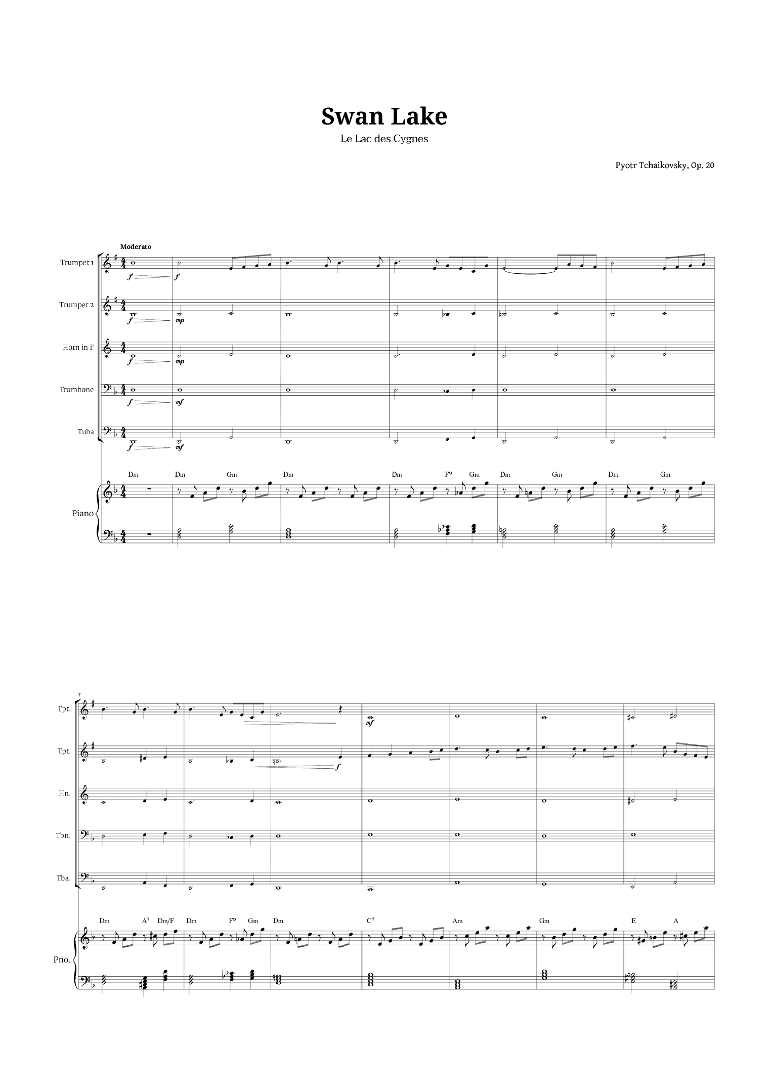 Swan Lake by Tchaikovsky for Brass Quintet and Piano (arr. Langanho)