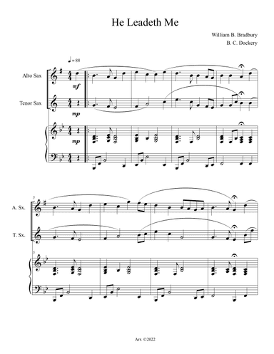 He Leadeth Me (Alto and Tenor Sax Duet with Piano Accompaniment) (arr. B. C. Dockery)