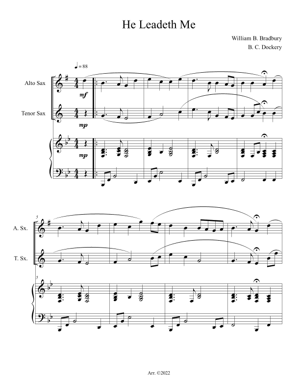 He Leadeth Me (Alto and Tenor Sax Duet with Piano Accompaniment) (arr. B. C. Dockery)