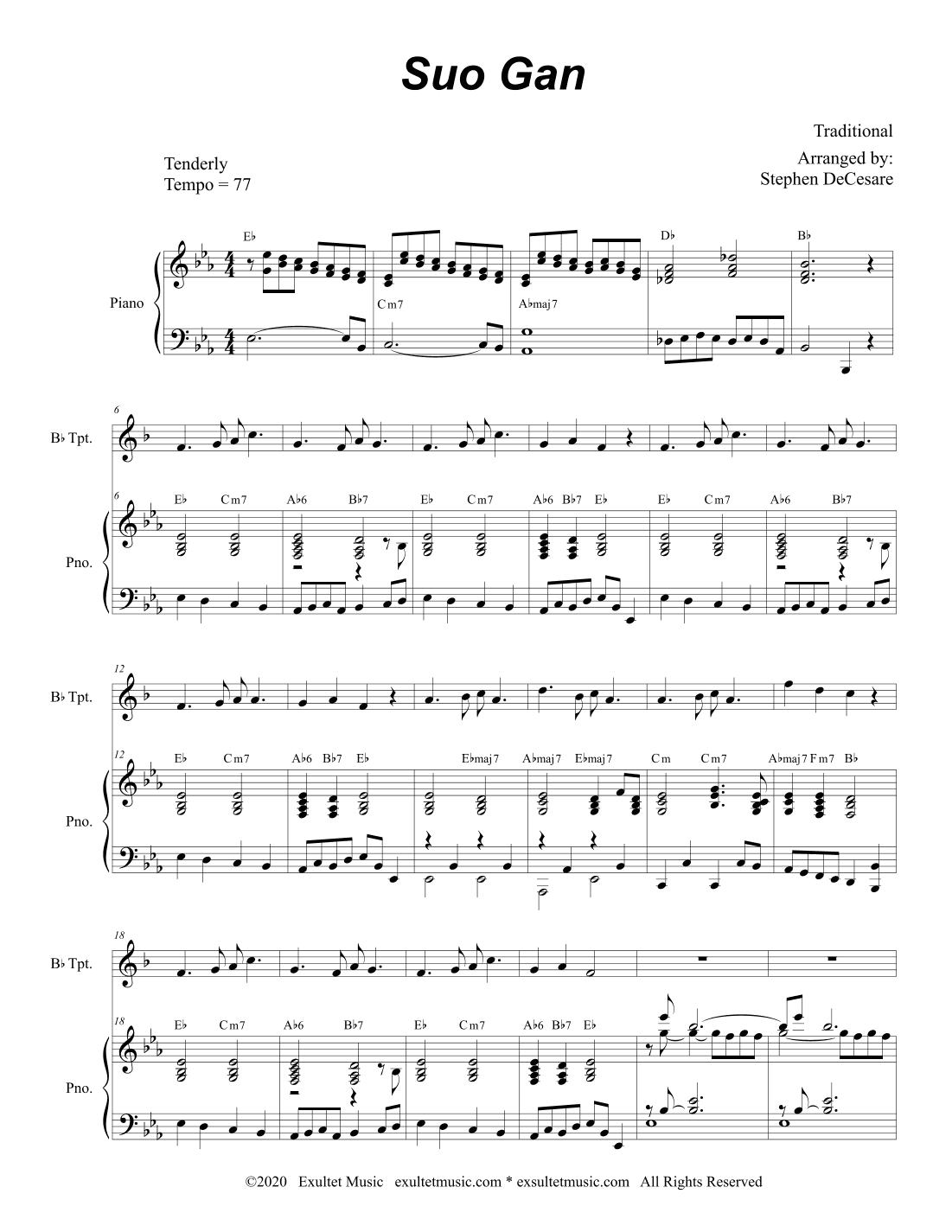 Suo Gan (Bb-Trumpet solo and Piano) (arr. Stephen DeCesare)
