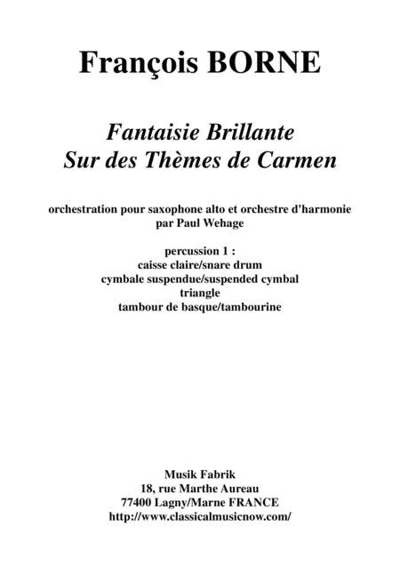 Fantaisie Brillante sur des Thèmes de Carmen for alto saxophone and concert band, percussion 1 part (arr. Paul Wehage)