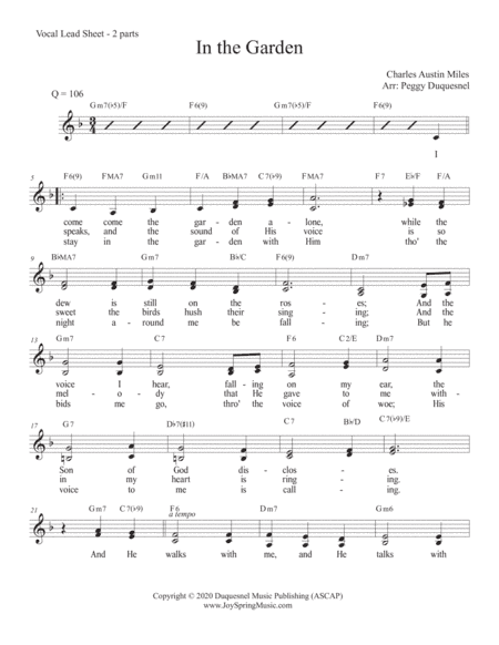 In the Garden (2 part - Vocal) (arr. Duquesnel Music Publishing)