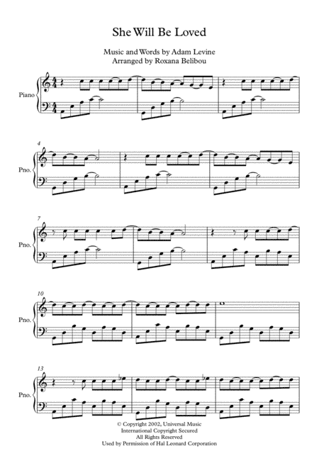 She Will Be Loved (arr. Roxana Belibou)