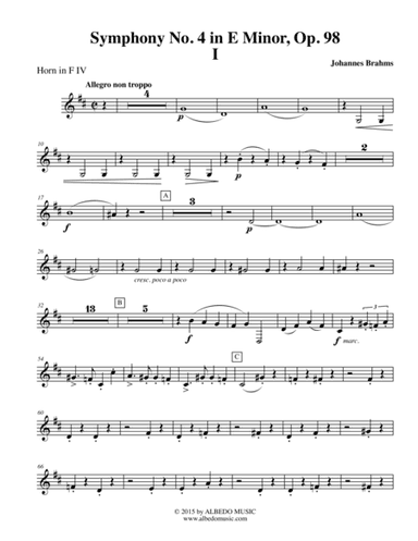 Brahms Symphony No. 4, Movement I - Horn in F 4 (Transposed Part), Op. 98 (arr. Doug Clyde)