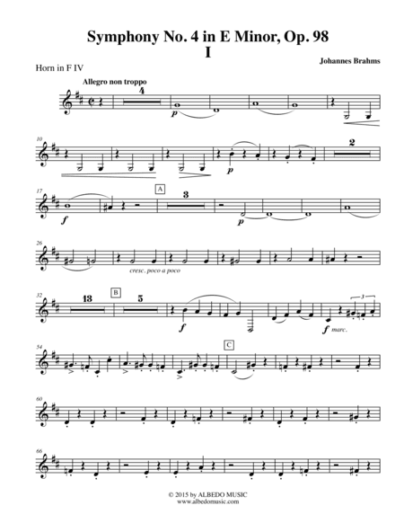 Brahms Symphony No. 4, Movement I - Horn in F 4 (Transposed Part), Op. 98 (arr. Doug Clyde)
