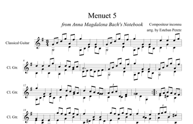 Menuet 5 from Anna Magdalena Bach's Notebook for Classical Guitar (arr. Esteban Peretz)