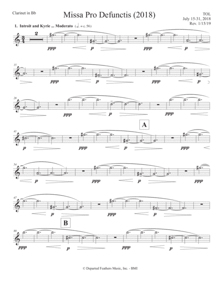 Missa Pro Defunctis (2018) clarinet part