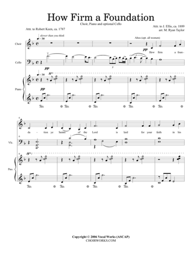 How Firm a Foundation : SATB Choir, Piano and Cello (arr. M. Ryan Taylor)