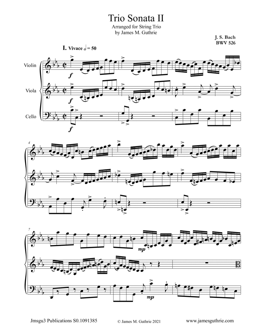 BACH: Trio Sonata No. 2 BWV 526 for String Trio (arr. James M. Guthrie)
