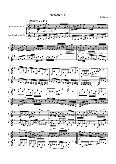 J.S.Bach: Goldberg Variation 17 for two clarinets (arr. Saho Omukai)