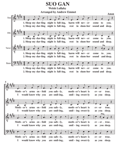 Suo Gan [Sleep My Darling] A Cappella SATB (arr. Andrew Emmet)