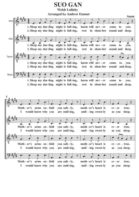 Suo Gan [Sleep My Darling] A Cappella SATB (arr. Andrew Emmet)