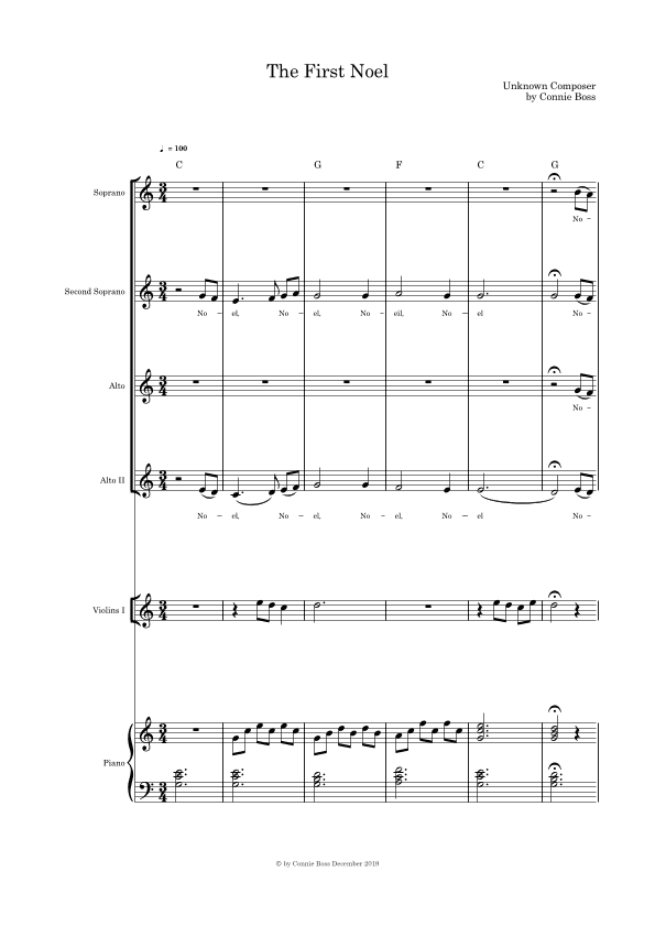 The First Noel - SSAA Violin and piano (arr. Connie Boss)