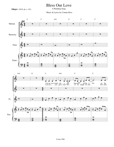 Bless Our Love - wedding - flute, vocal duet and piano