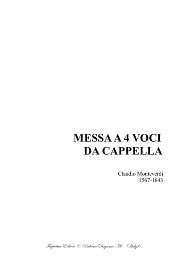 MESSA A 4 VOCI DA CAPPELLA - C. Monteverdi - For SATB Choir (arr. Renato Tagliabue)