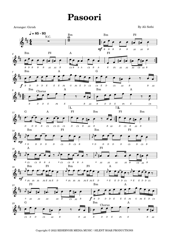 Pasoori (arr. Girish Kataria)