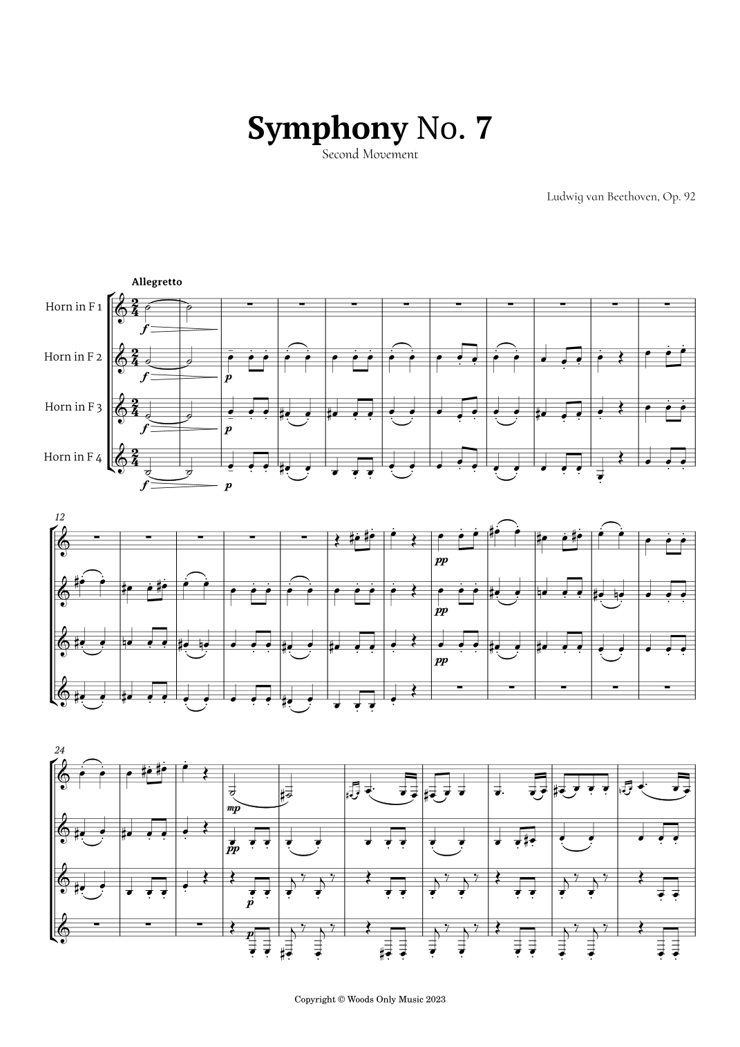 2nd Movement of Symphony No. 7 by Beethoven for French Horn Quartet (arr. Ander)
