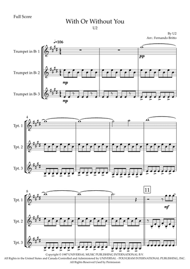 With Or Without You (arr. Fabio Britto)