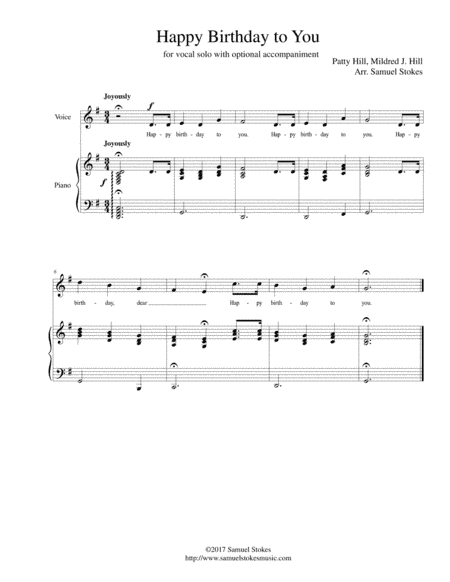 Happy Birthday to You - for vocal solo with accompaniment (arr. Samuel Stokes)