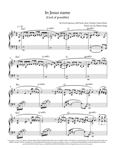 In Jesus Name (god Of Possible) (arr. Maria Sung Music)