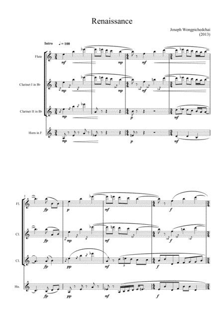 Joseph Wongpichedchai - Renaissance (2013) - For Wind Quartet