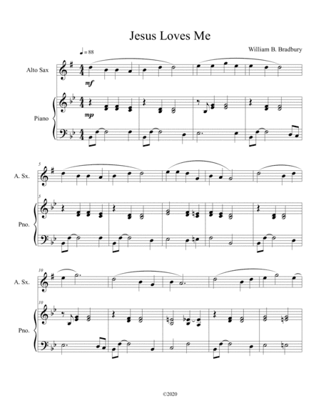 Jesus Loves Me (alto sax solo) with optional piano accompaniment (arr. B. C. Dockery)