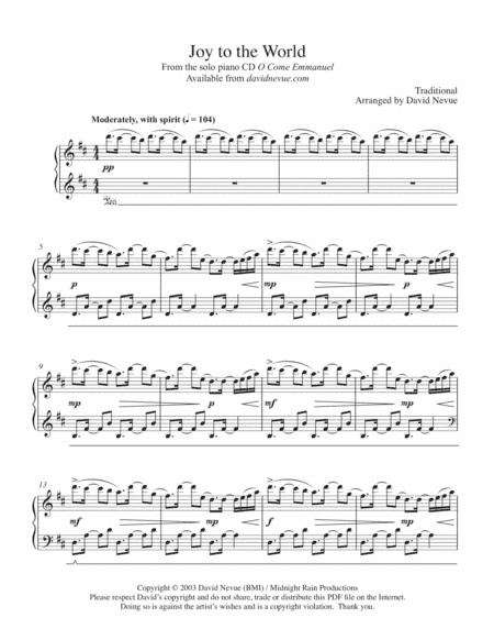 Joy to the World (arr. David Nevue)