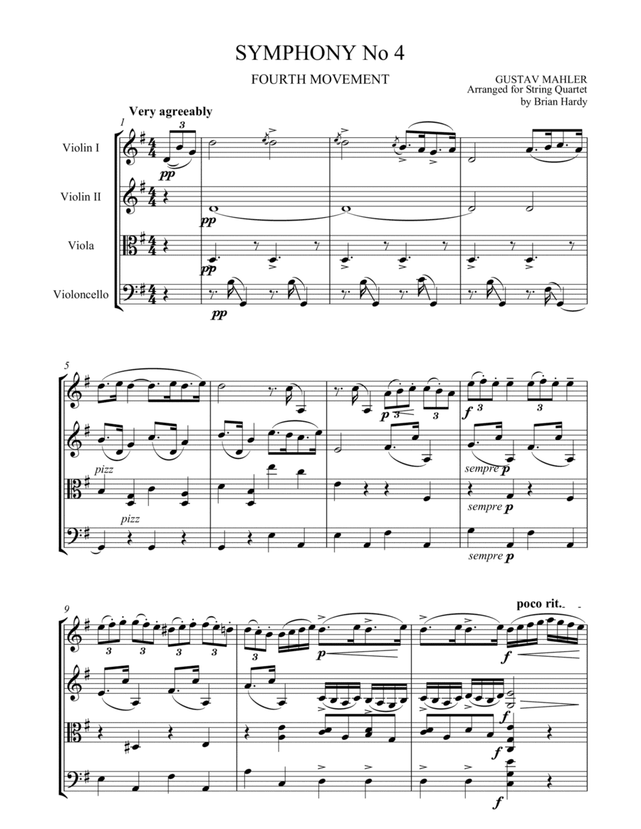 Mahler Symphony No. 4 - Fourth Movement (arr. Brian Hardy, Bacchus Quartet)