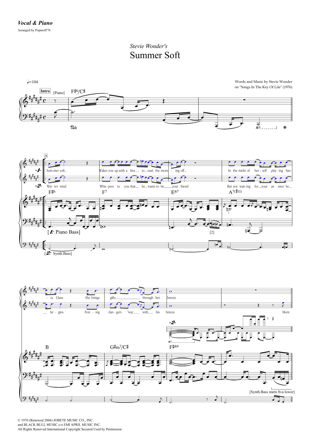 Summer Soft (arr. Popnroll 1976)