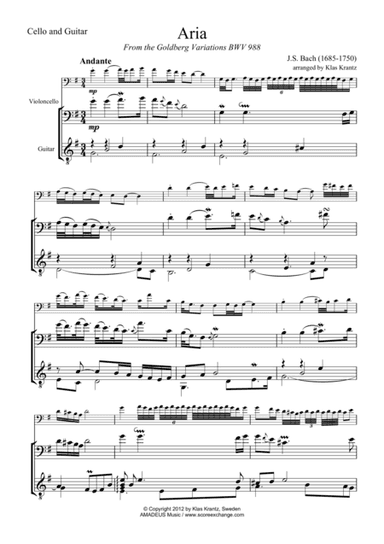 Aria (Goldberg var.) BWV 988, ornamented, for cello and guitar (arr. Amadeus Music)
