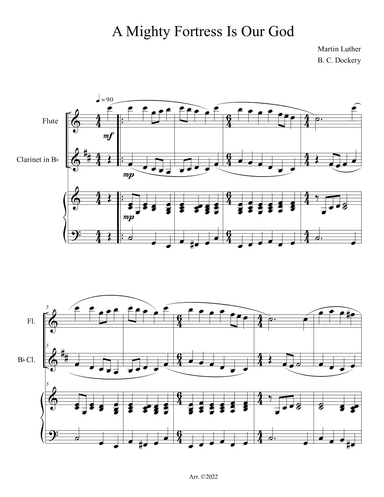 A Mighty Fortress is Our God (Flute and Clarinet Duet with Piano Accompaniment) (arr. B. C. Dockery)