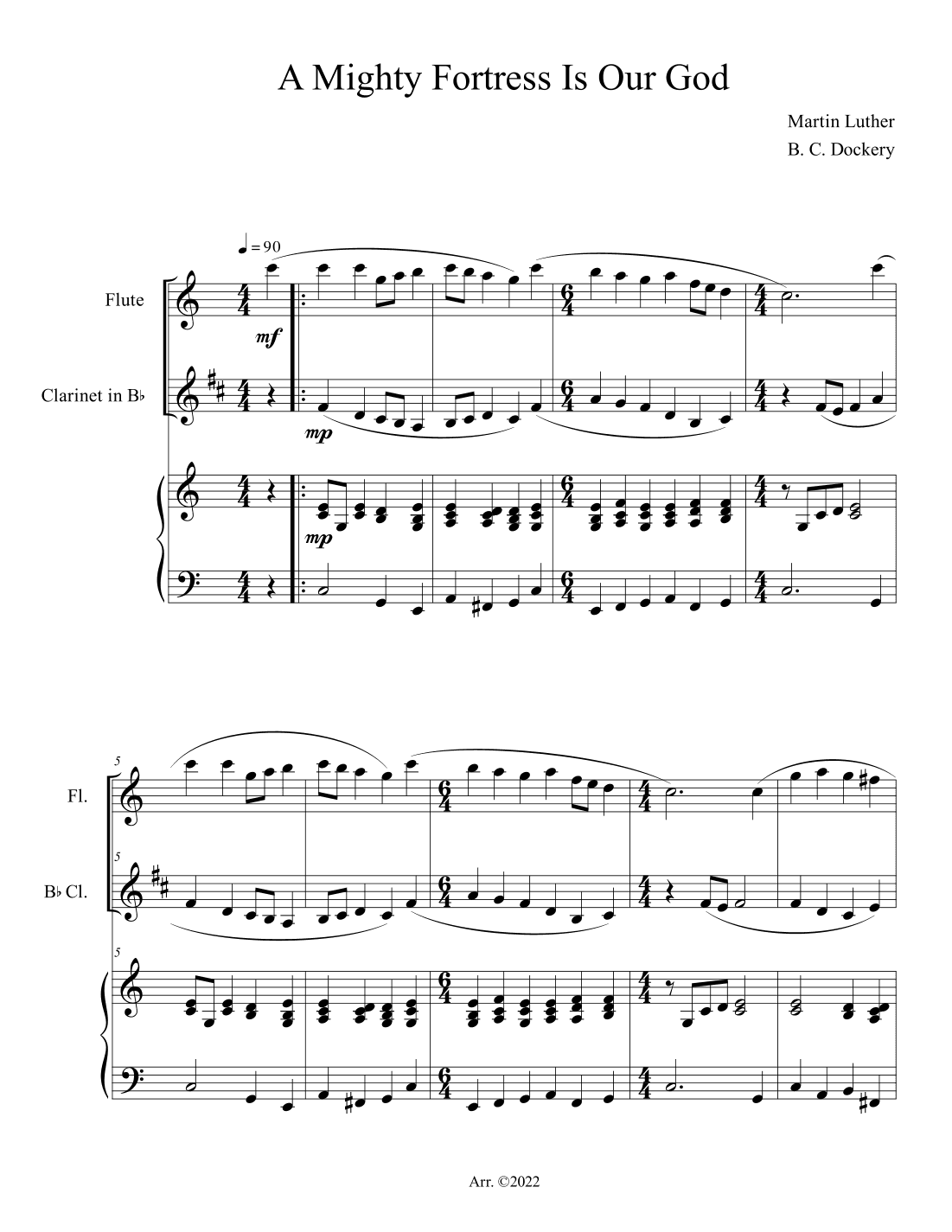 A Mighty Fortress is Our God (Flute and Clarinet Duet with Piano Accompaniment) (arr. B. C. Dockery)