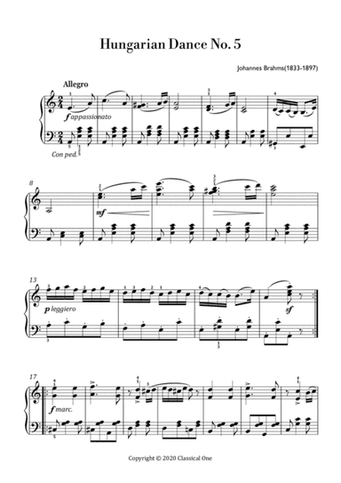 Brahms - Hungarian Dance No.5(Easy piano version) (arr. MPS)