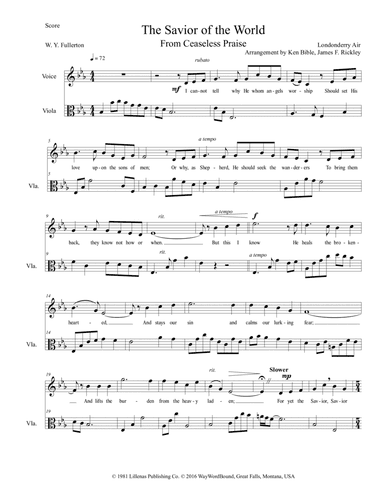 The Savior of the World (Londonderry Air), Voice, Viola (arr. James F. Rickley, Ken Bible)