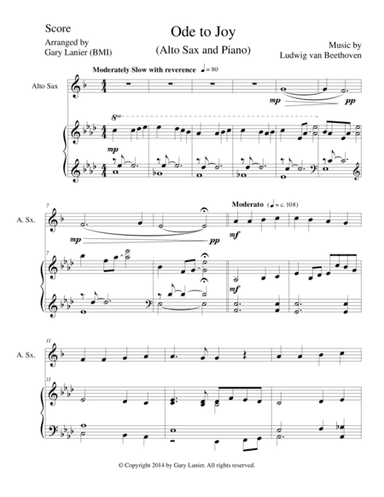 ODE TO JOY (Alto Sax Piano and Sax Part) Joyful, Joyful, We Adore Thee (arr. Gary Lanier)