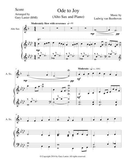 ODE TO JOY (Alto Sax Piano and Sax Part) Joyful, Joyful, We Adore Thee (arr. Gary Lanier)