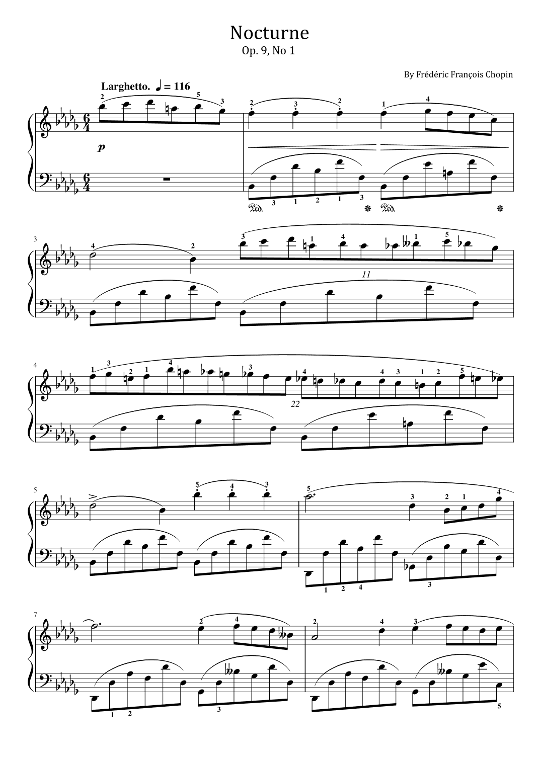 Chopin - Nocturne Op.9 No.1 (B Flat Minor) - Original With Fingering for Piano Solo (arr. poon)