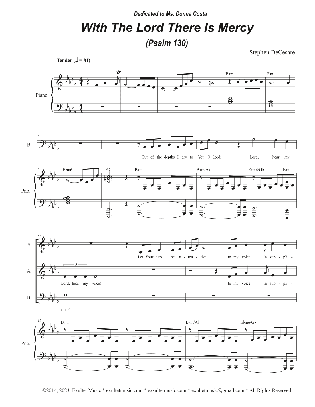 With The Lord There Is Mercy (Psalm 130) (SAB)