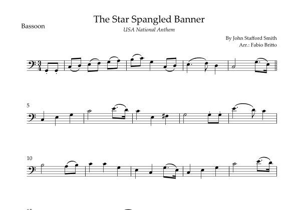 The Star Spangled Banner (USA National Anthem) for Bassoon Solo (arr. Fabio Britto)