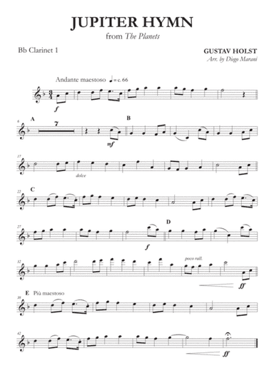 Jupiter Hymn from "The Planets" for Clarinet Quartet (arr. Diego Marani)