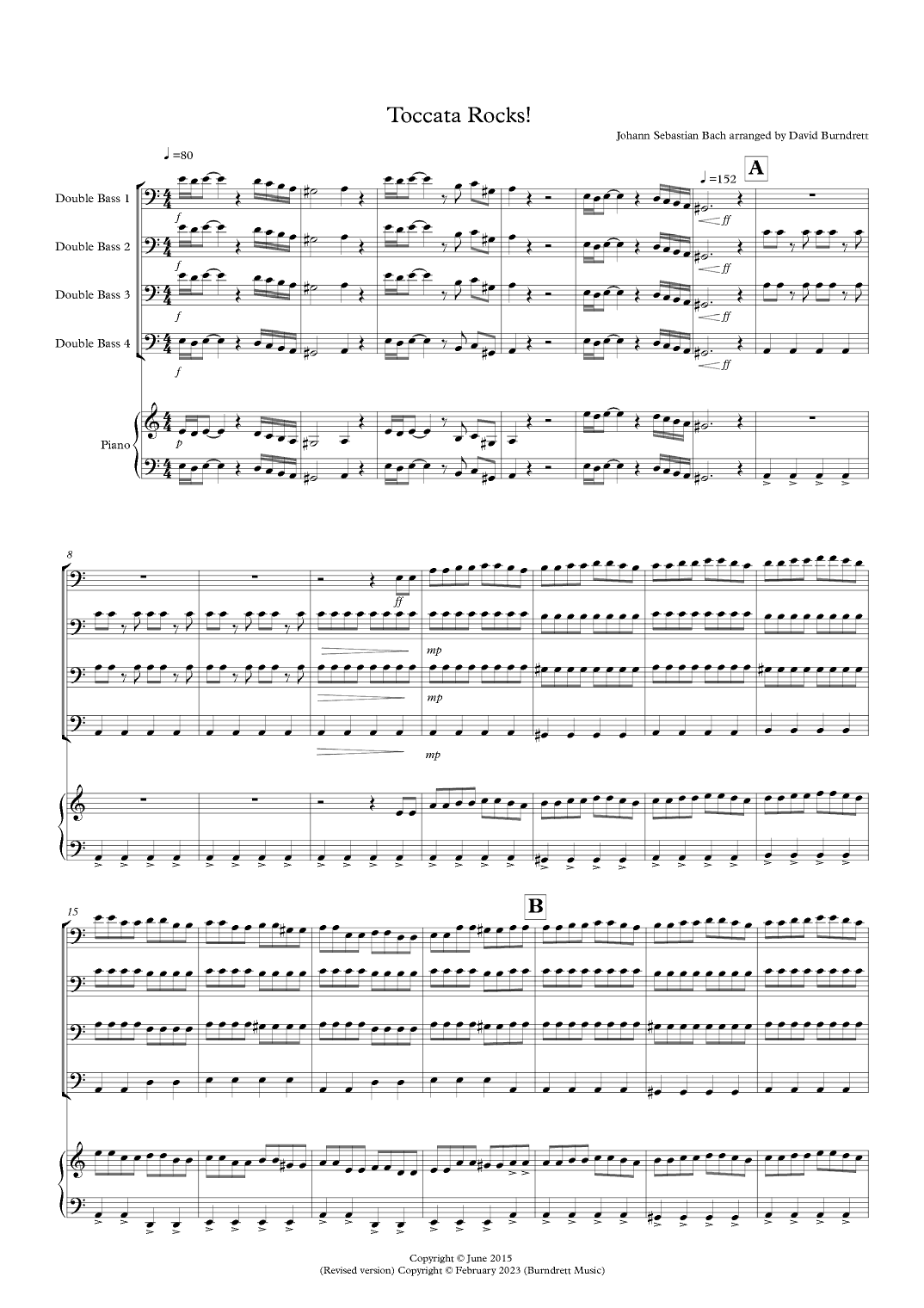 Toccata by Bach Rocks! for Double Bass Quartet (arr. David Burndrett)